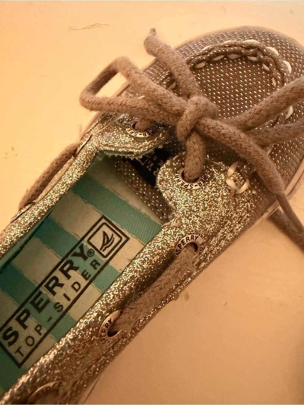 Sperry Kids Glittery Silver Moccasin Boat Shoes Toddler Size 5
